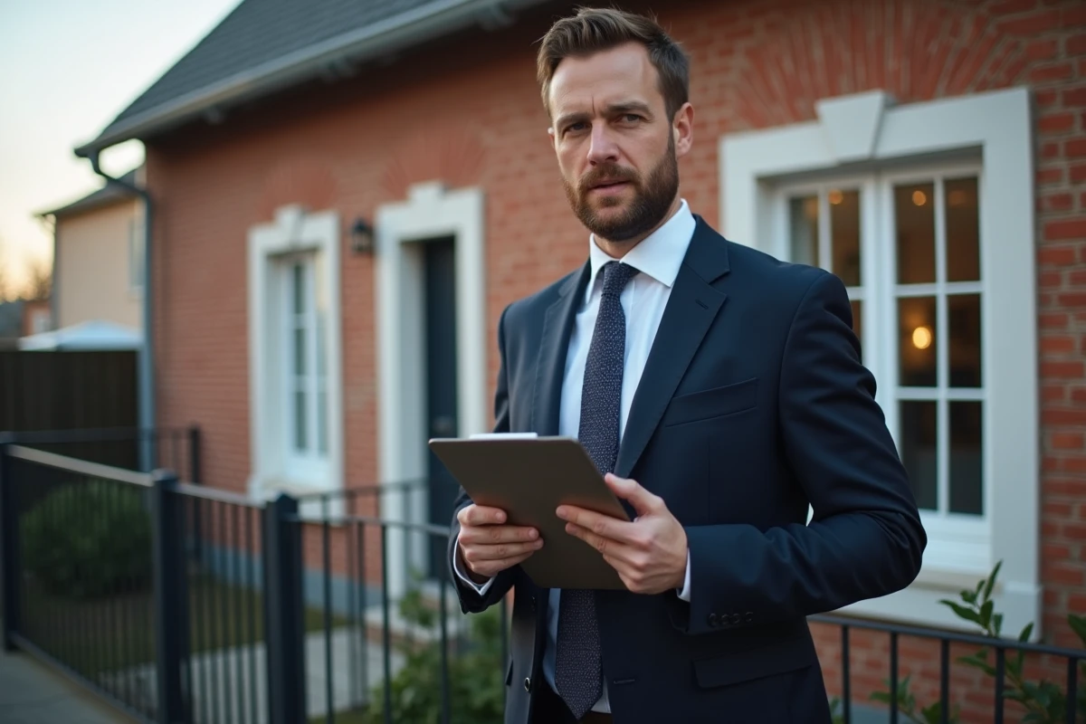 Agent immobilier présentant une maison à louer avec jardin dans le Nord 59 à un locataire