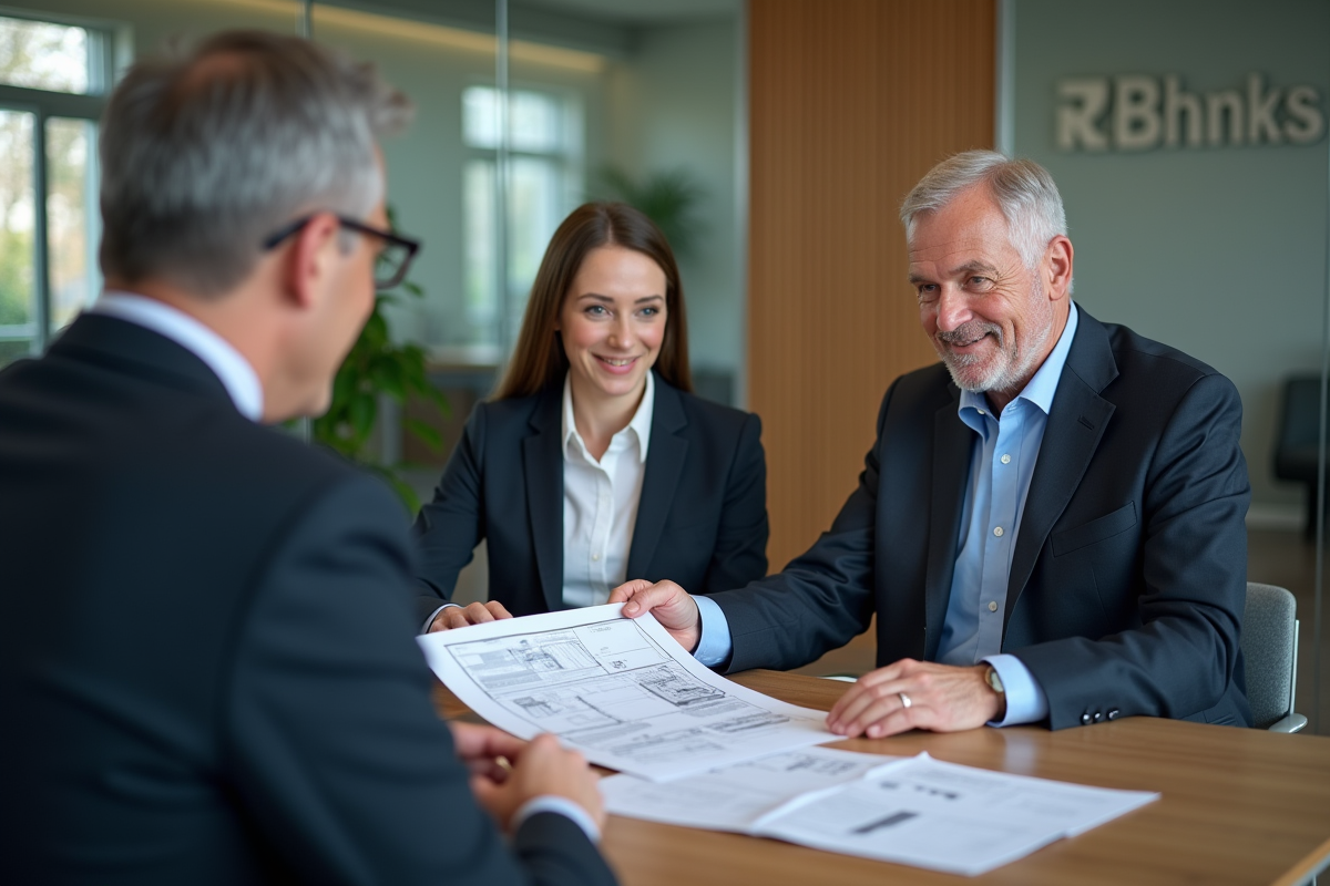 Conseiller financier expliquant un dossier de prêt immobilier