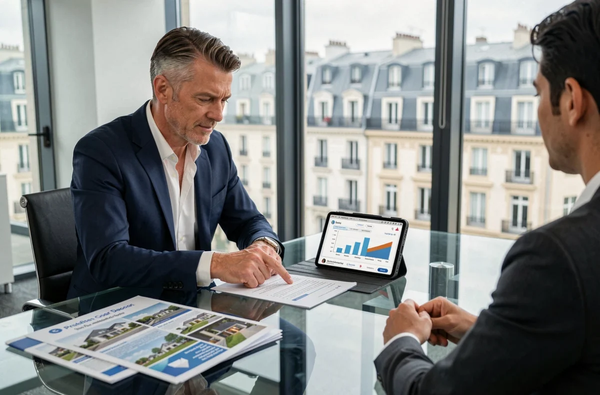 Conseiller financier expliquant les recours possibles après un avis négatif sur un placement immobilier