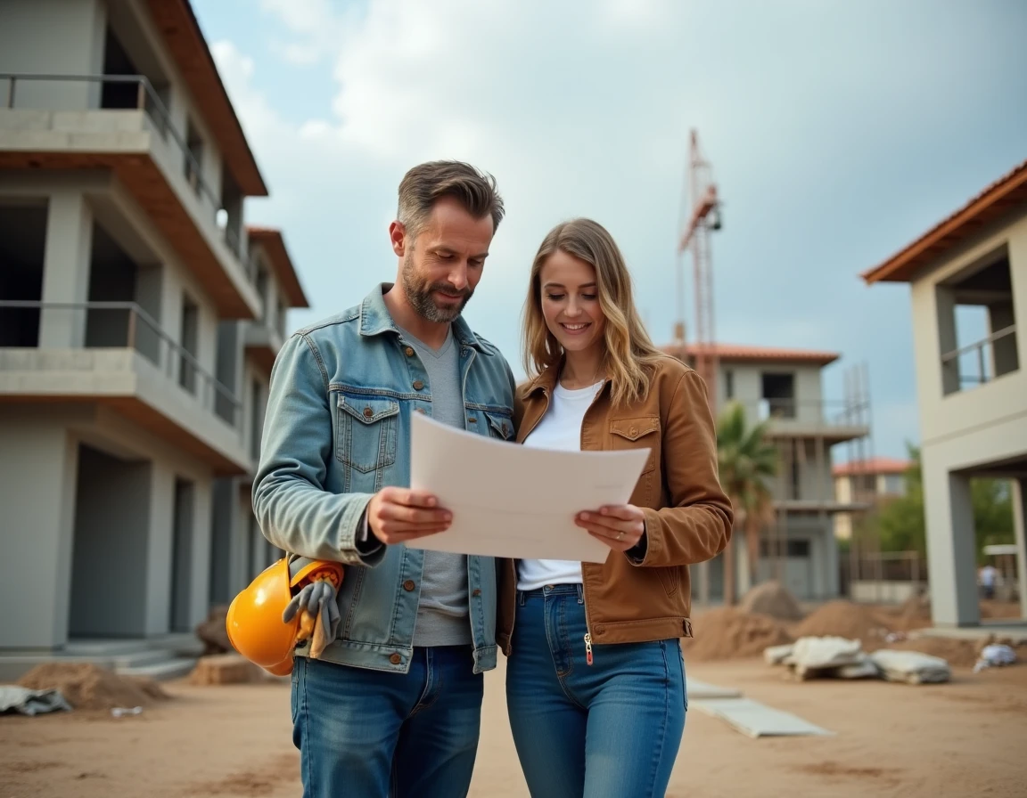 Couple examinant un projet immobilier en construction pour éviter les erreurs d'achat coûteuses