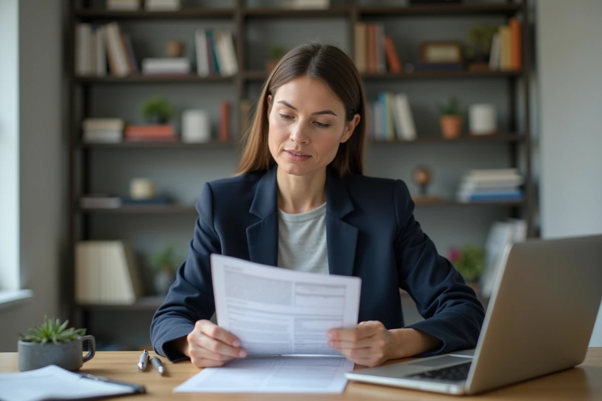 Femme consultant une annonce de location sur papier pour vérifier ses droits en tant que locataire