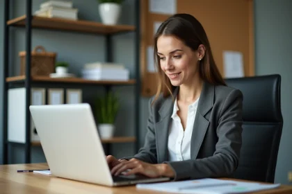 Femme d affaires en prospection immobiliere au bureau