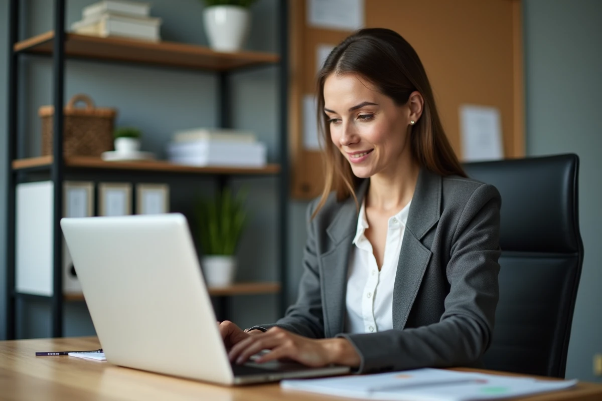 Femme d affaires en prospection immobiliere au bureau