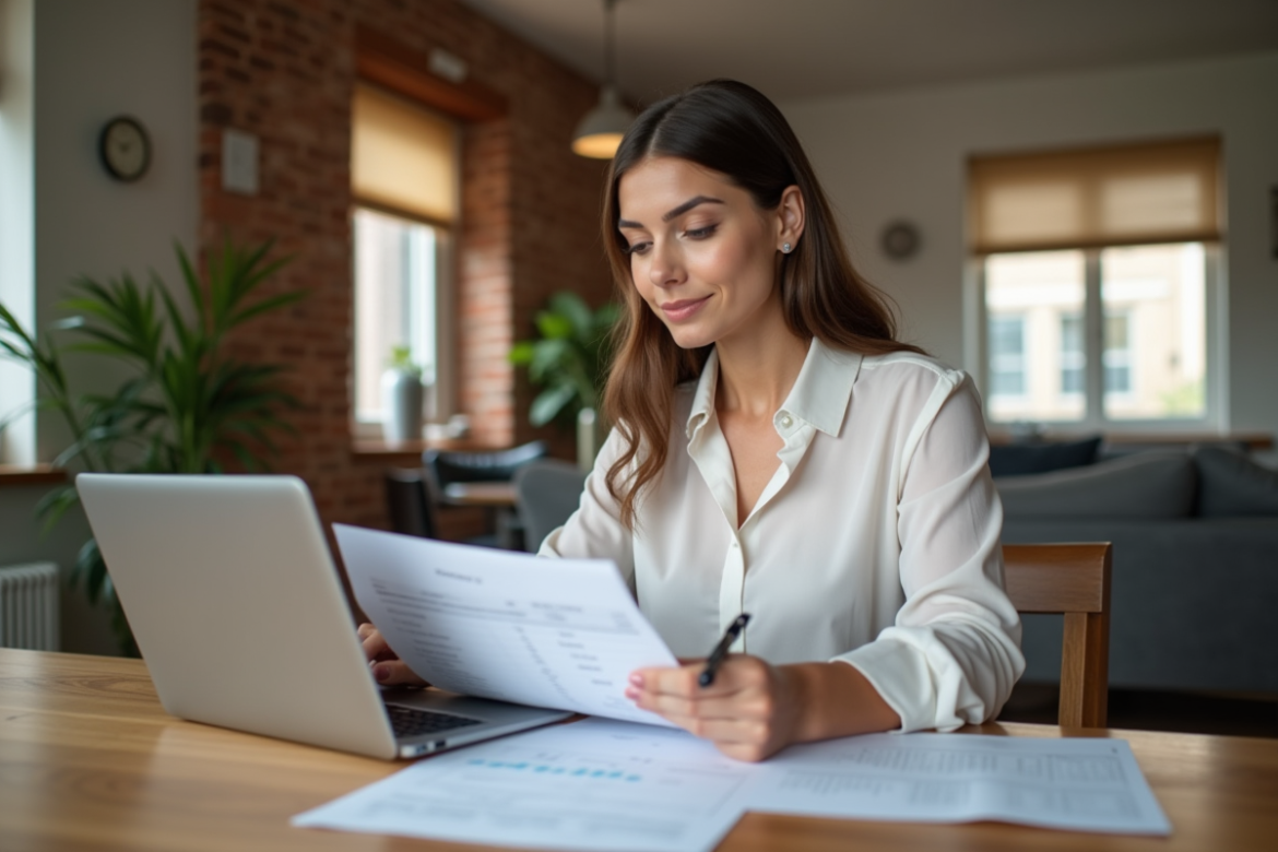 Jeune femme professionnelle examinant des documents financiers