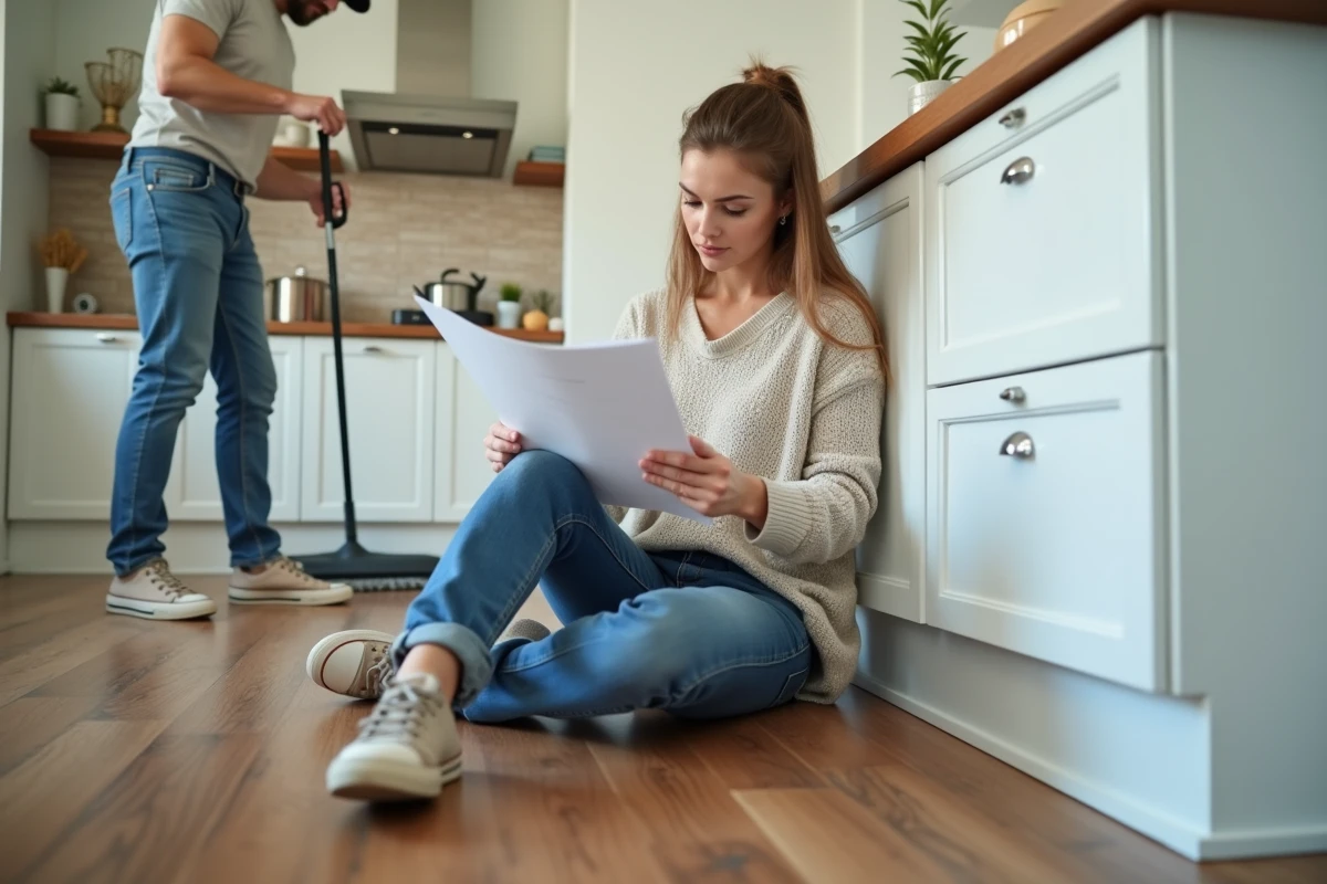 Jeune femme examinant un document d