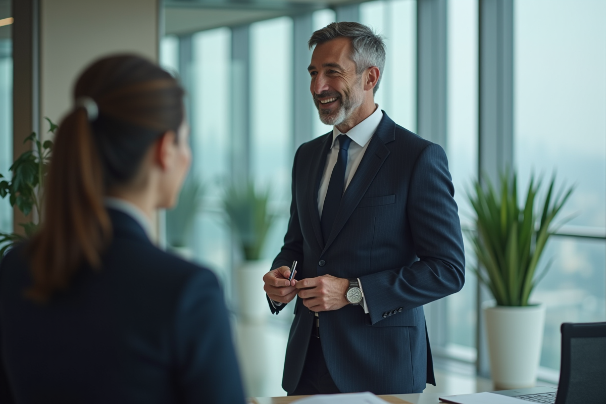 Homme d affaires en costume dans un bureau moderne
