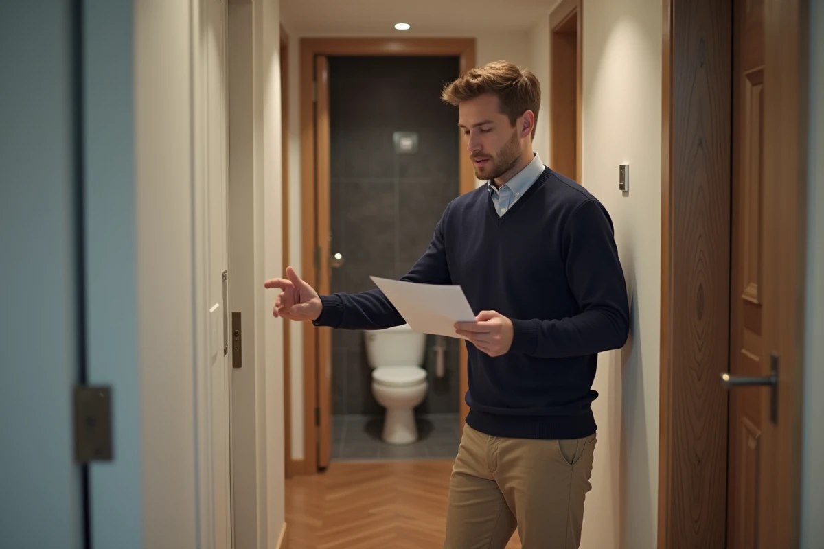 Jeune homme montrant un rapport de maintenance dans un couloir