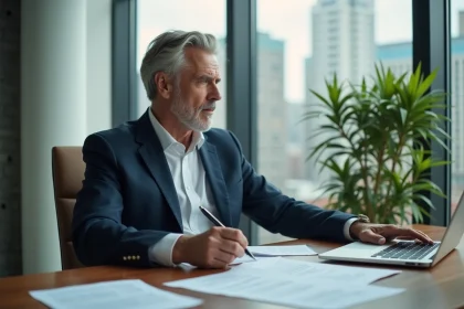 Homme en costume dans un bureau moderne et lumineux