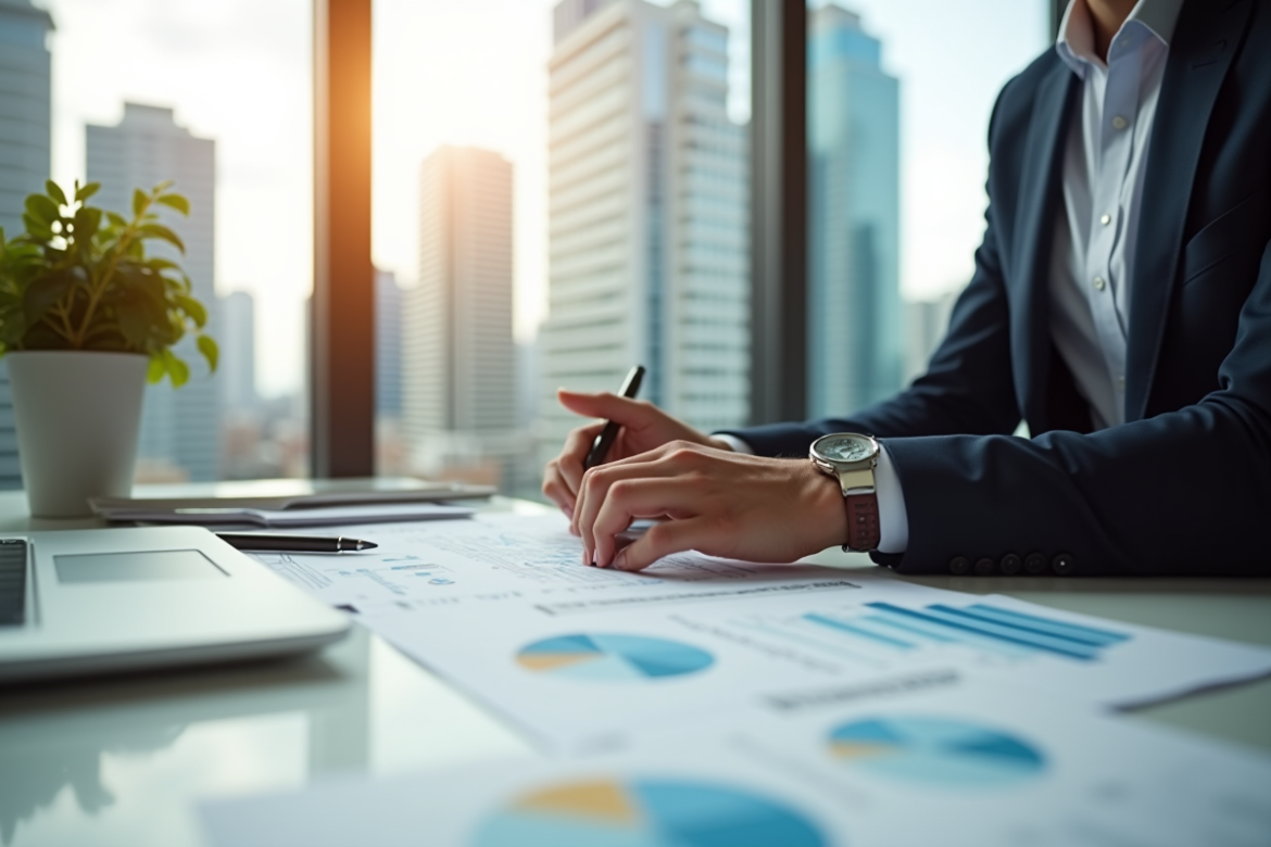 Investisseur immobilier analysant des graphiques et documents