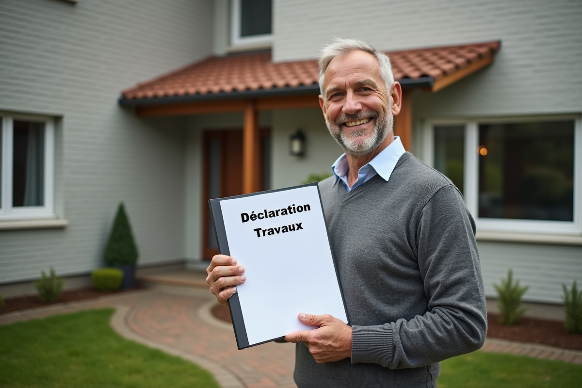 Homme souriant devant sa maison rénovée