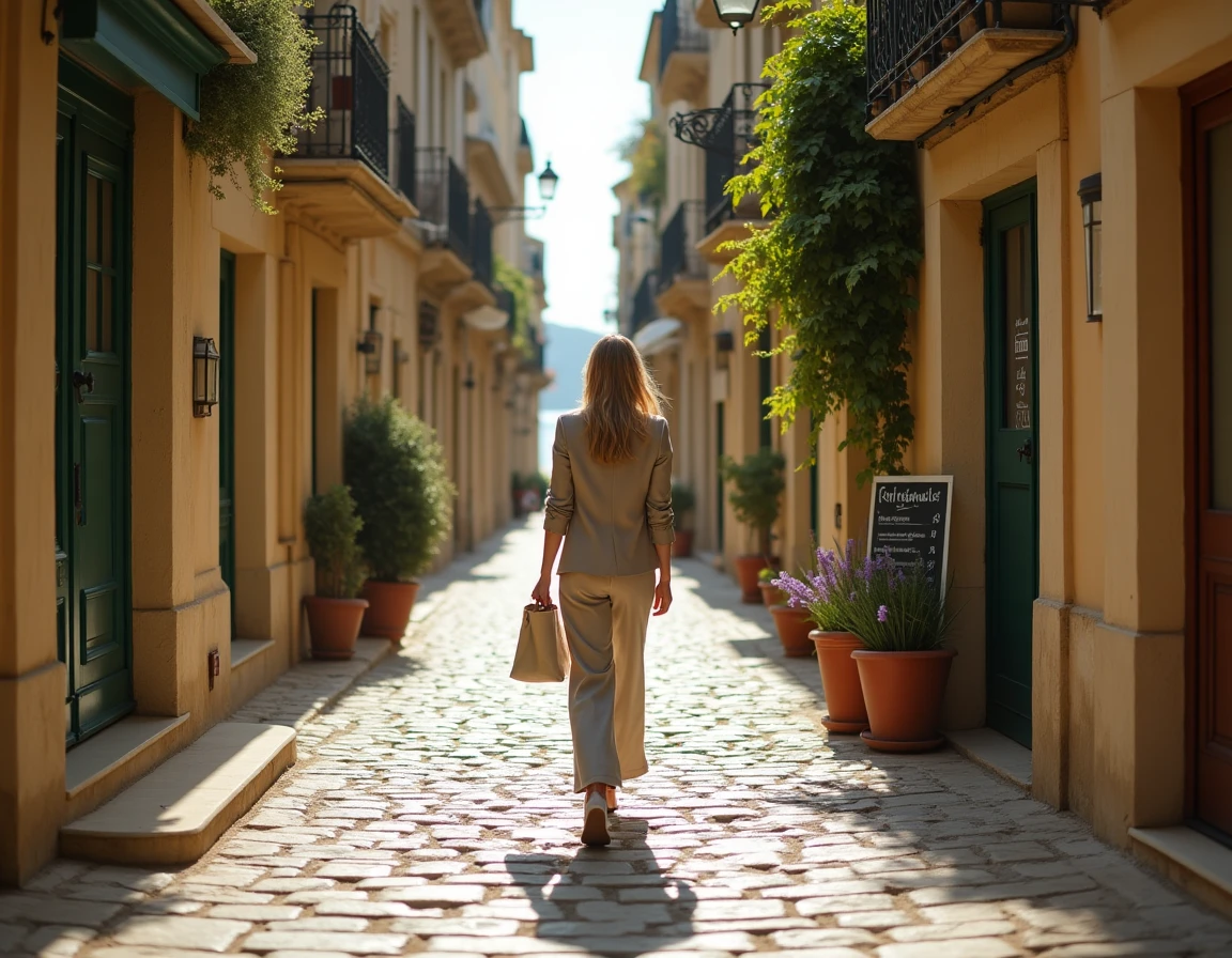 Ruelle pavée d'un micro-quartier chic et confidentiel de Marseille avec façades calcaires et balcons en fer forgé