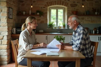 Femme et propriétaire négociant un contrat de location dans une maison de campagne du Puy-de-Dôme