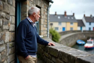 Pêcheur breton regardant le port authentique