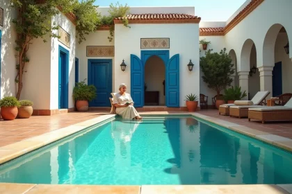 Villa à Essaouira avec piscine longue durée et architecture marocaine traditionnelle, idéale pour une location en 2026