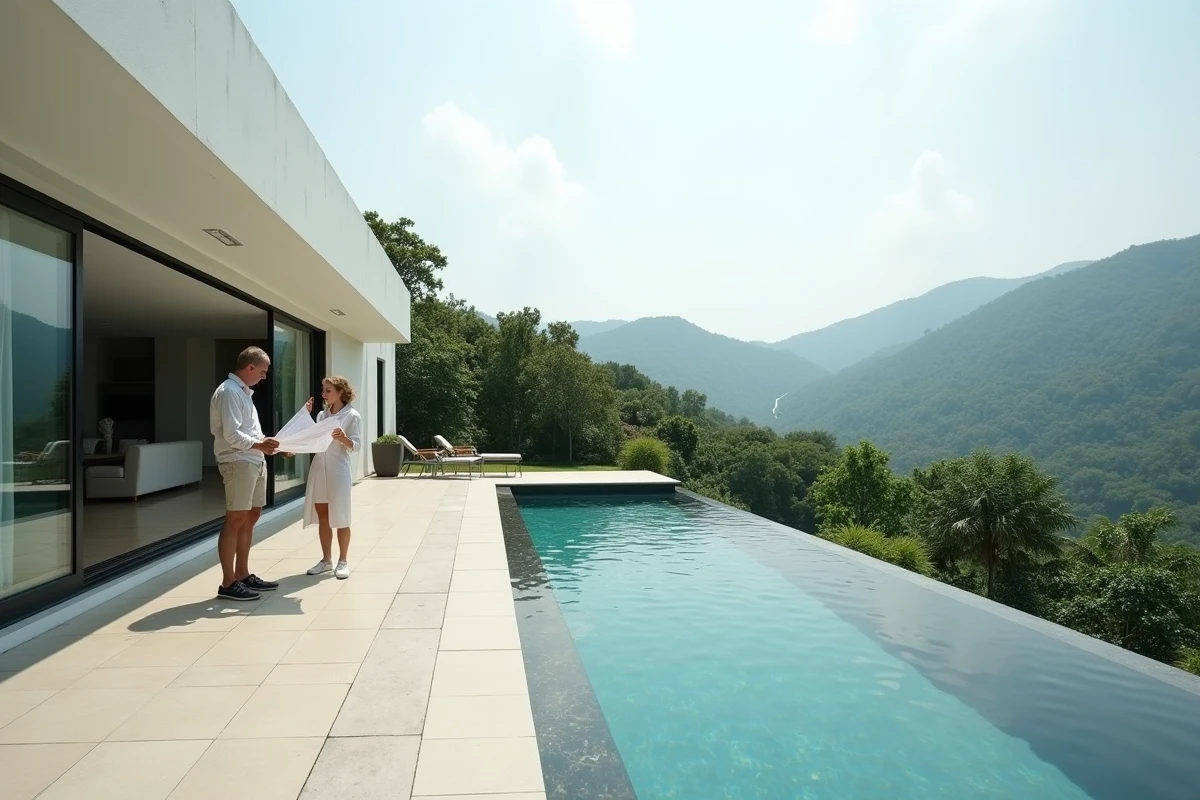 Villa moderne avec piscine à débordement à vendre à Phuket avec vue sur collines verdoyantes